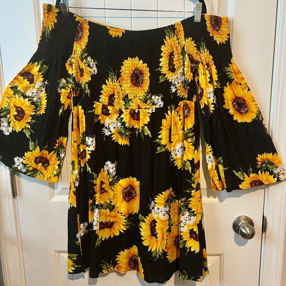 women's off the shoulder sunflower dress